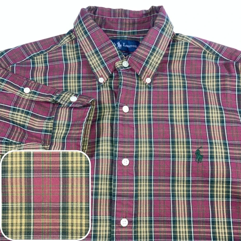 Polo Ralph Lauren Mens Shirt L Classic Fit Tartan Plaid Long Sleeve Button Down‎